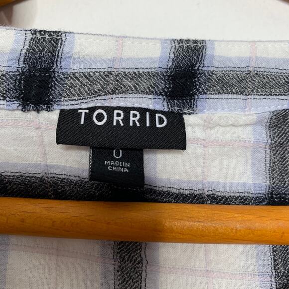 Torrid women's plus size white plaid Harper three quarter sleeve blouse SZ 0X - Picture 5 of 9